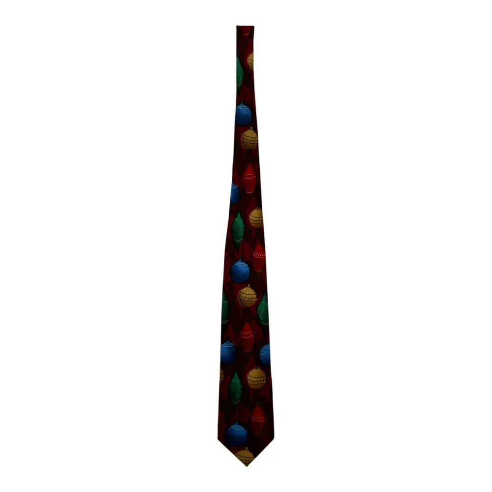 J Garcia Christmas Tie 100% Silk Holiday Ornaments Red Blue Green Mens 60